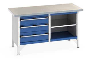 Bott Bench1500Wx750Dx840mmH - 3 Drawers, 1 Shelf & Lino Top 1500mm Wide Engineers Storage Benches with Cupboards & Drawers 46/41002167.11 Bott Bench1500Wx750Dx840mmH 3 Drawers 1 Shelf Lino Top.jpg